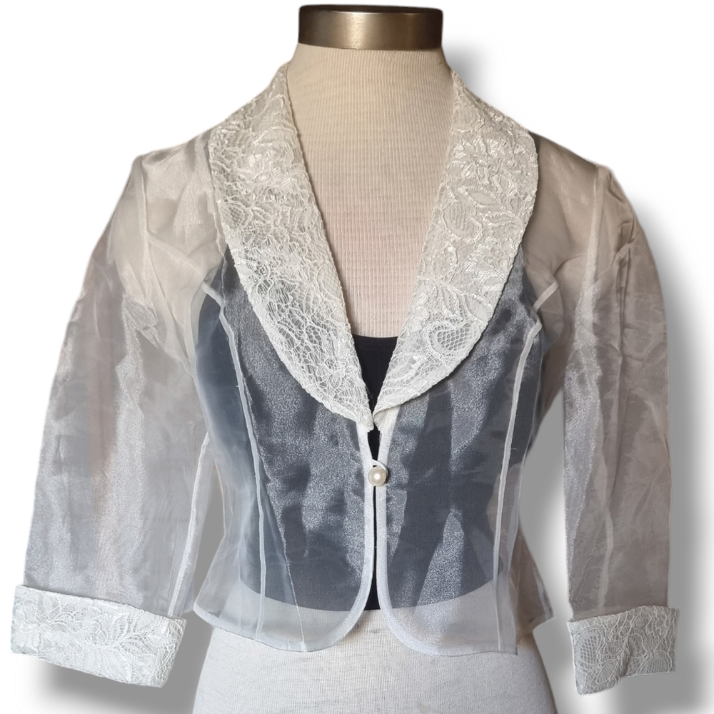Alex Evenings white ivory sheer blazer size 4P